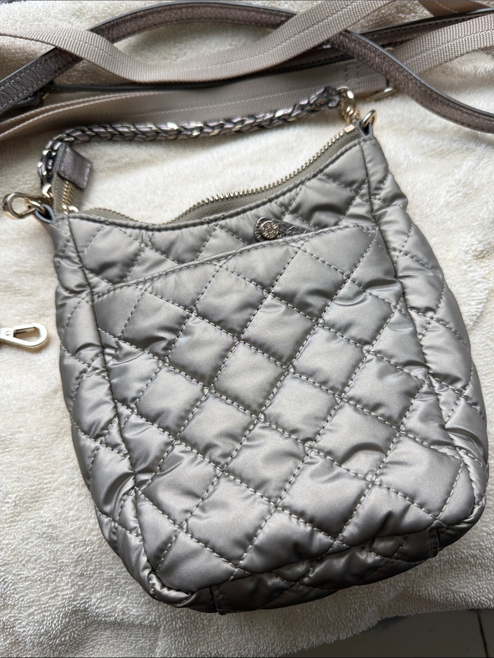MZ Wallace Quilted Crossbody Bag in Light Gold Taupe color - Picture 5 of 6